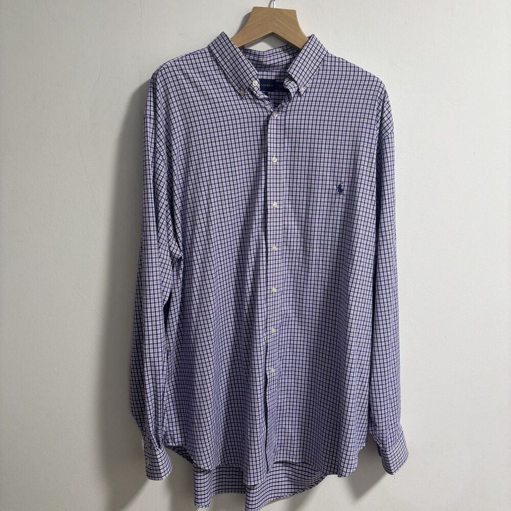 Ralph Lauren Shirt Men's 2XLT Tall Purple Plaid Performance Button Down